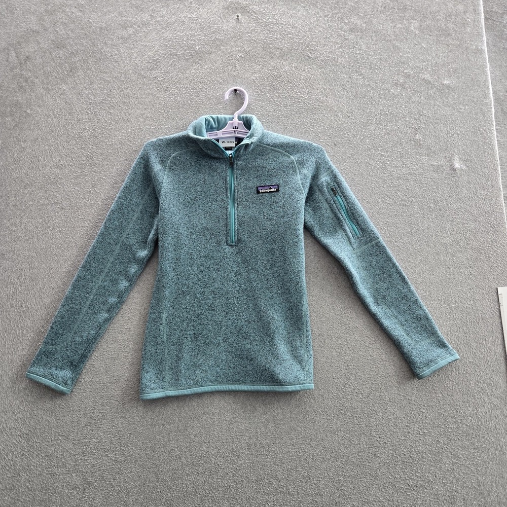 Patagonia Women Sweatshirt XXS Teal Fleece Activewear Zipper Logo Long Sleeve